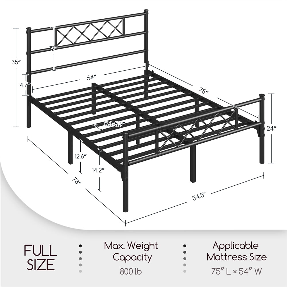 Yaheetech  Full Size Metal Platform Bed Frame with Headboard and Footboard, Black