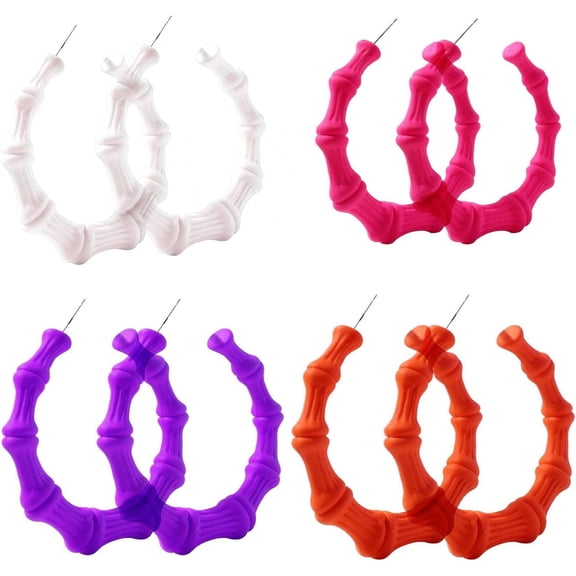 4 Pairs Colorful Geometric Large Bamboo Circle Hoop Hollow Casting Drop Dangle Earrings Punk Cool Nightclub Hip-Hop Statement Jewelry for Women