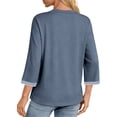 thumbnail image 4 of MOSHU Womens Tops 3/4 Length Sleeve Crew Neck Shirts with Ribbed Cuffs Summer Casual Blouses, 4 of 9