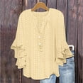 thumbnail image 2 of fatyb Womens Ruffle 3/4 Sleeve Tops Eyelet Embroidery Button V Neck Shirts Flowy Loose Elegant Blouses, 2 of 5