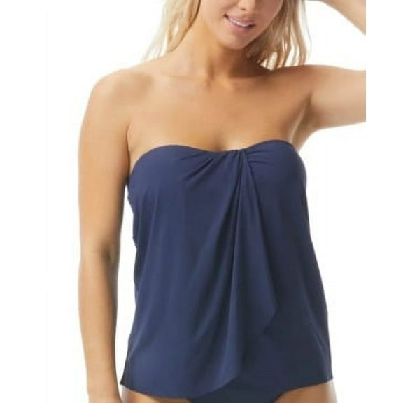 Coco Reef Navy Contours Clarity Bandeau Women Removable Strap Tankini Swim Top, US 36D, UK 36D