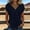 Navy, variant on Navy Womens Boho Chic Cotton Blouse Wrap V Neck Rolled Short Sleeve Loose Fit Casual Top,Size 2XL