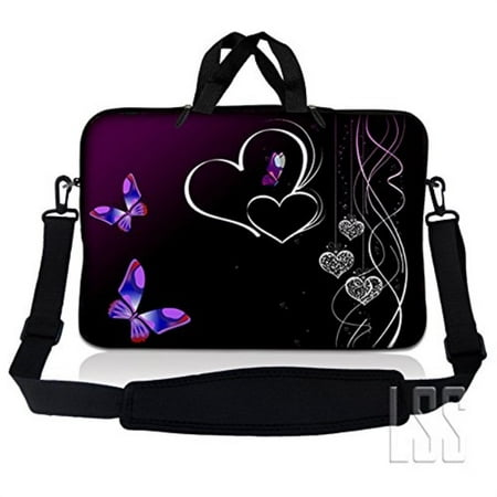 lss 15.6 inch laptop sleeve bag compatible with acer, asus, dell, hp, sony, macbook and more | carrying case pouch w/ handle & adjustable shoulder strap, butterfly heart floral