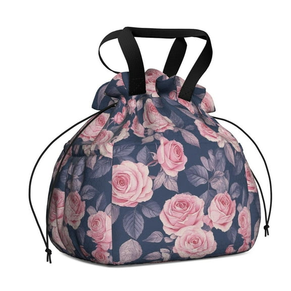 Pioneer Flower Drawstring Lunch Bag Women - Drawstring Lunch Bag Insulated for Work Office - Stain-Resistant Large Lunchbags for Women with Multi-Pockets
