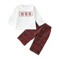 thumbnail image 5 of mgoYE Toddler Baby Christmas Outfit 12 Months Girls Boys Plaid Sweatshirt Long Sleeve Shirt Pants Winter Christmas Clothes Set|White 6-12 Months, 5 of 7