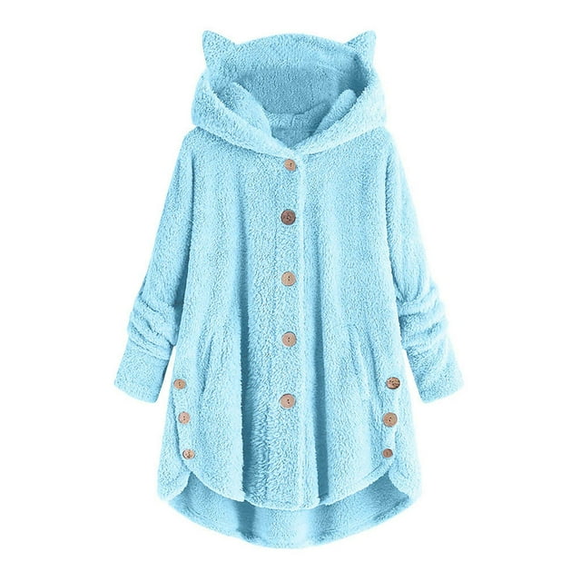 Women's Plus Size Casual Color Block Sweatshirt Button Hoodie Loose Blouse Warm Coat