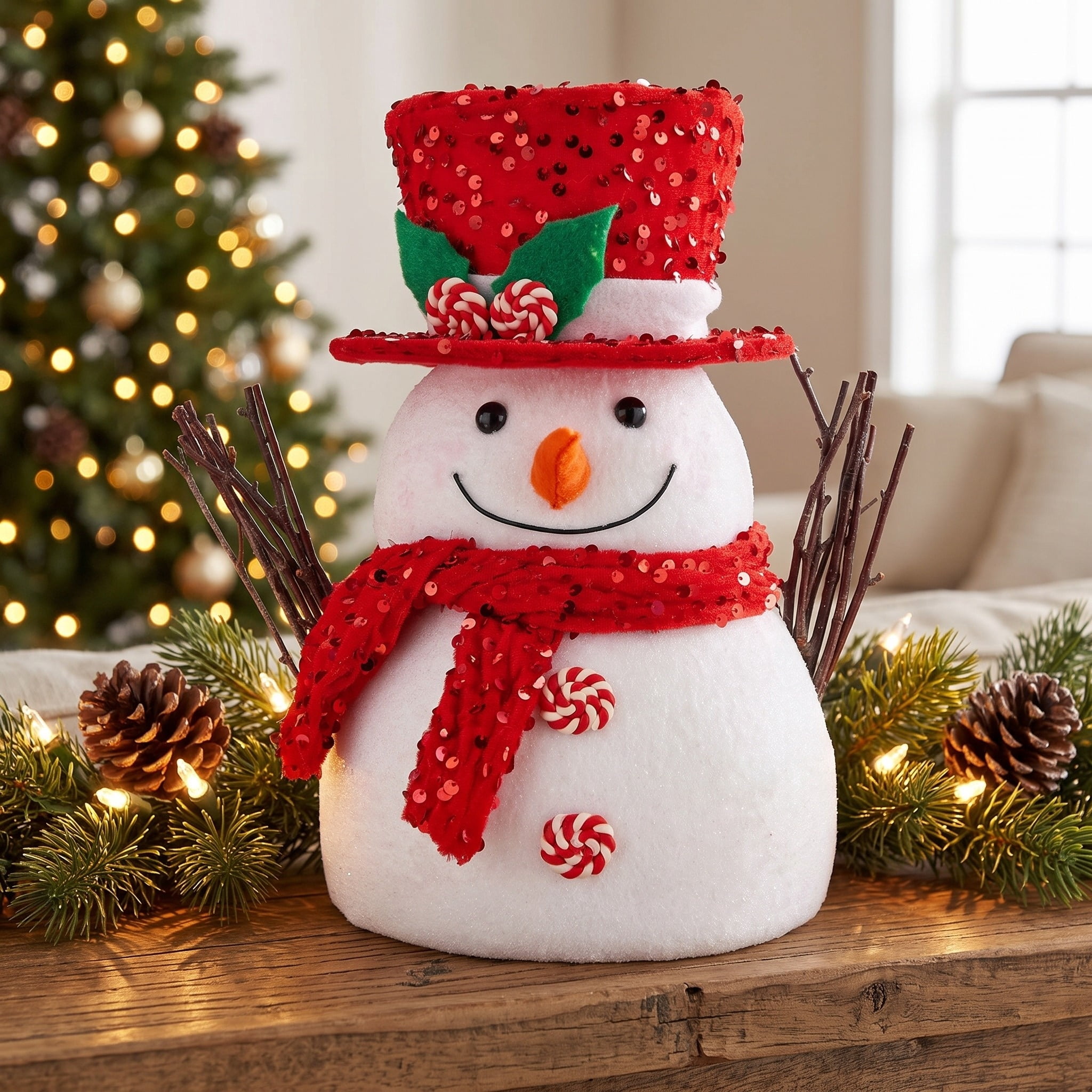 Snowman Fabric Christmas Tree Topper, Red and White, 12.5", by Holiday Time