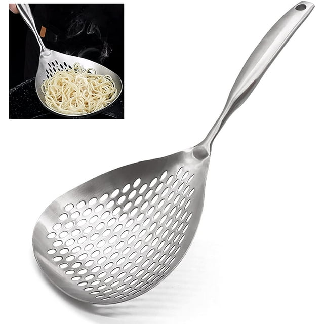 Cuchara espumadora ranurada, cuchara espumadera de acero inoxidable 304 para cocinar y freír, cuchara coladora de pasta, cuchara para freír, cuchara coladora de cocina