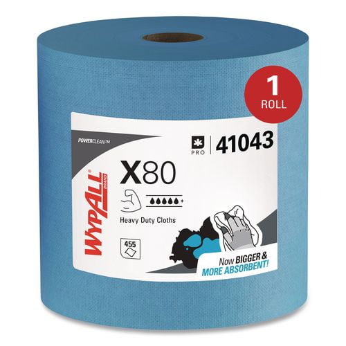 Power Clean X80 Heavy Duty Cloths, Jumbo Roll, 12.4 x 12.2, Blue, 455/Roll | Bundle of 2