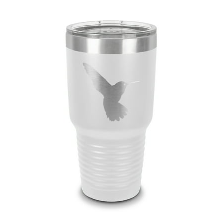 

Hummingbird Tumbler 30 oz - Laser Engraved w/ Clear Lid - Stainless Steel - Vacuum Insulated - Double Walled - Travel Mug - bird trochilidae intelligence beauty devotion love - White