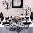 thumbnail image 3 of Halloween Tablecloth - Black Lace Spiderweb Table Cover，Polyester Lace Table Topper for Halloween Party Decorations(Round), 3 of 6