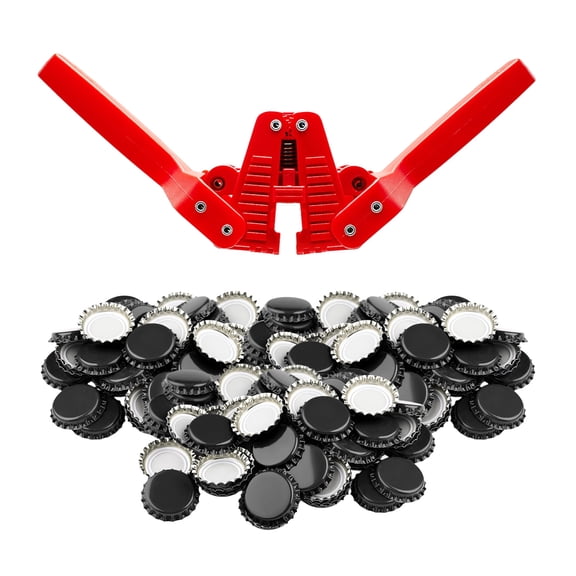 Fermentaholics Beer Bottle Capper & Lid Set – Double Wing Capping Tool & 144 Black Crown Caps – For Bottling Drinks at Home – Fits Standard Beer Bottles, Homebrew, 12 oz & Bombers with 26mm Opening