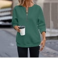 thumbnail image 5 of Comdrip Quarter Zip Women, Women' V Neck Pullover Top Zipper Waffle Knit Long Sleeve Sweatshirt Top Soft Sweatshirts Loose Pullover Tops Womens Pullover Blackish Green L, 5 of 5