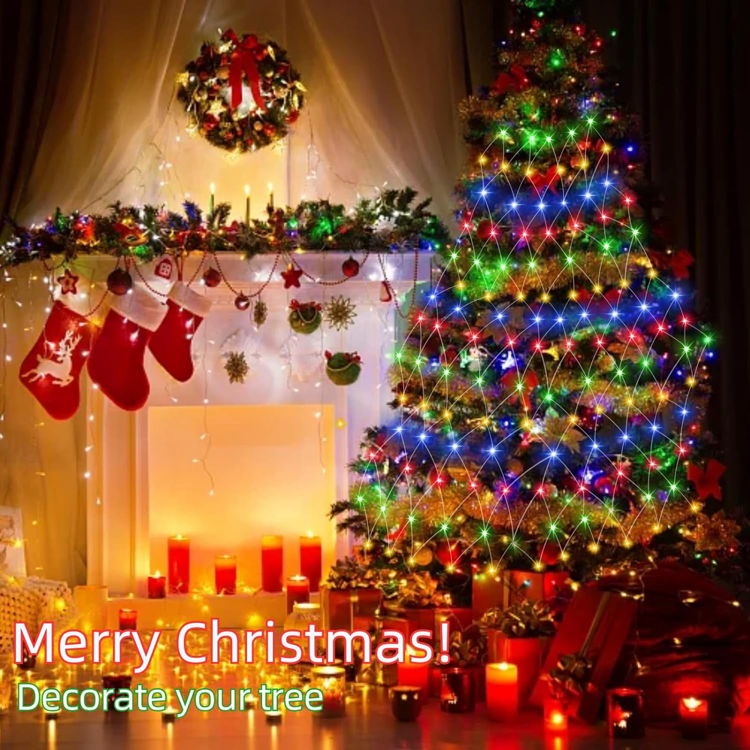 DAYBETTER Christmas Net Lights Outdoor, Multi-Color Waterproof LED Mesh Fairy String Lights, 12ft*5ft 360 LED with 8 Modes Plug in, Decor for Bushes Garden Party Xmas Tree