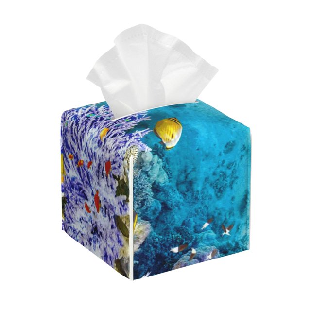 Balery Corals and Tropical Fish Porta Pañuelos de Cuero con Estampado – Funda Moderna Cuadrada para Caja de Pañuelos, Dispensador 5x5x5''