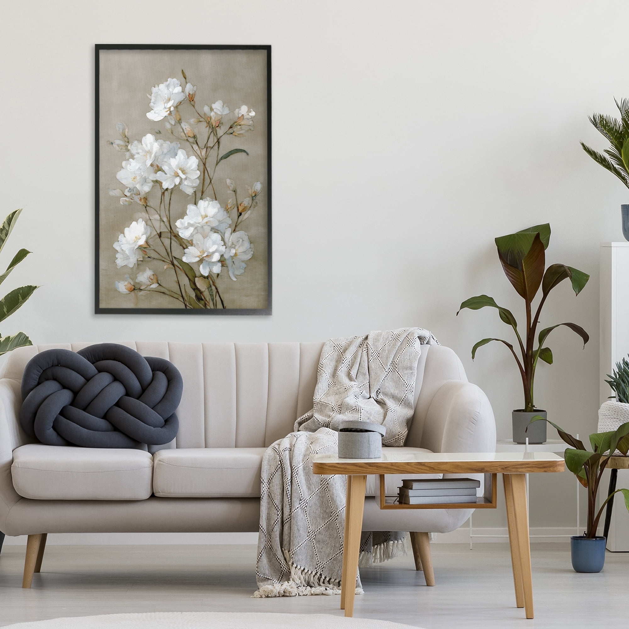Stupell Industries Aged White Botanical Study Black Framed Giclee Art, design by Petal Prints Design