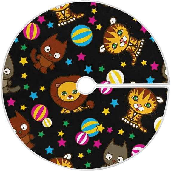 FMSHPON Halloween Cute Little LionWolfTiger Xmas Christmas Tree Skirt Stand Mat for Holiday Party Decoration Indoor Outdoor 48 inches