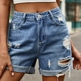 thumbnail image 7 of Pxkloy Shorts for Women Denim Jean Shorts Broken Hole Button Zipper Denim Shorts Casual Fashion Plain Jea Shorts Wummer 2025 Blue,XL, 7 of 7