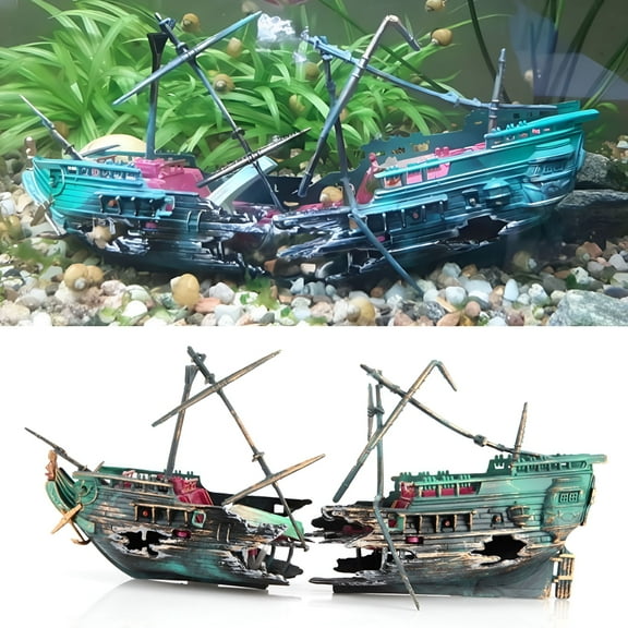 ACDANC Realistic Plastic Split Shipwreck Decor - Stable Aquarium Environments - Shipwreck Ornament for Home Fish Tank