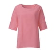 thumbnail image 4 of Pntutb Best Womens Shirts Ladies Fashion Cropped Sleeve Round Neck Cotton Loose Blouse, 4 of 6