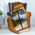 thumbnail image 4 of Beach Soft Flannel Fleece Blanket, Tropical Exotic Seashore View from Window with Curtains Summer Island Ocean Picture, Cozy Plush for Indoor and Outdoor Use, 50" x 60", Amber Beige, by Ambesonne, 4 of 5
