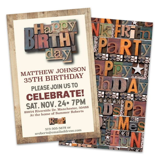 Personalized Letterpress Adult Birthday Party Invitation Walmart Com Walmart Com