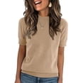 thumbnail image 2 of Resicozy Short Sleeve Sweater for Women Crewneck Lightweight Pullover Sweaters Spring Summer Tops Casual Blouse Basic Clothes Khaki S, 2 of 5
