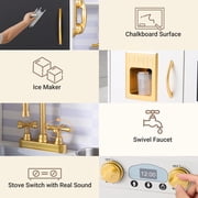 COCLUB Play Kitchen, Wooden Kids Kitchen Playset with Chalkboard, Ice Maker, Play Phone, Cookware Accessories, Microwave Toy Kitchen Gift for Boys Girls Age 3-8 White