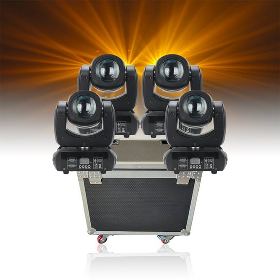 Weikass 4Pcs 100W Stage Lights LED Beam Gobo Moving Head for Party Disco DJ Light with 1Pcs Flycase(4Lights1Case)