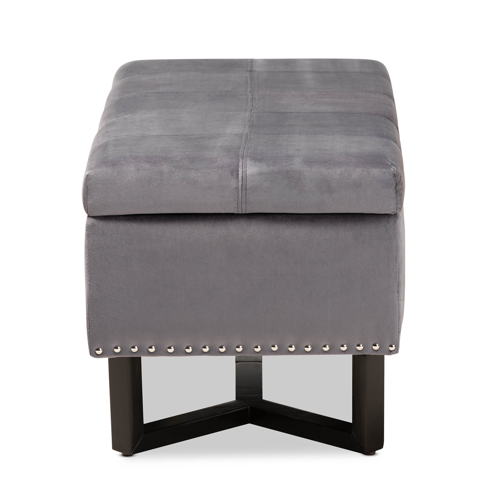 Baxton Studio Esther Modern and Contemporary Grey Velvet Fabric Upholstered and Dark Brown Finished Wood Storage Ottoman