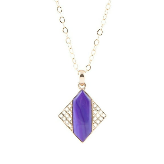 Motif Purple Agate and Golden Bronze Pendant Necklace