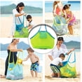 thumbnail image 5 of Bolsa de playa de malla grande para juguetes, bolsa para guardar arena con cremallera para niños, piscina, viajes, zapatos con arena, toallas mojadas, 16 x 9,4 x 16 pulgadas, malla verde, correas azu, 5 of 5