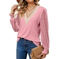 thumbnail image 3 of SHIBEVER Long Sleeve T Shirts for Women Casual V Neck Loose Tunic Tops Fashion Puff Lace Tops for Lady Tops Size L, 3 of 5