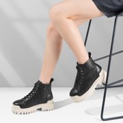 CMR CHAMARIPA Elevator Shoes For Women - Black Leather Height Increasing Boots 8CM / 3.15 Inches