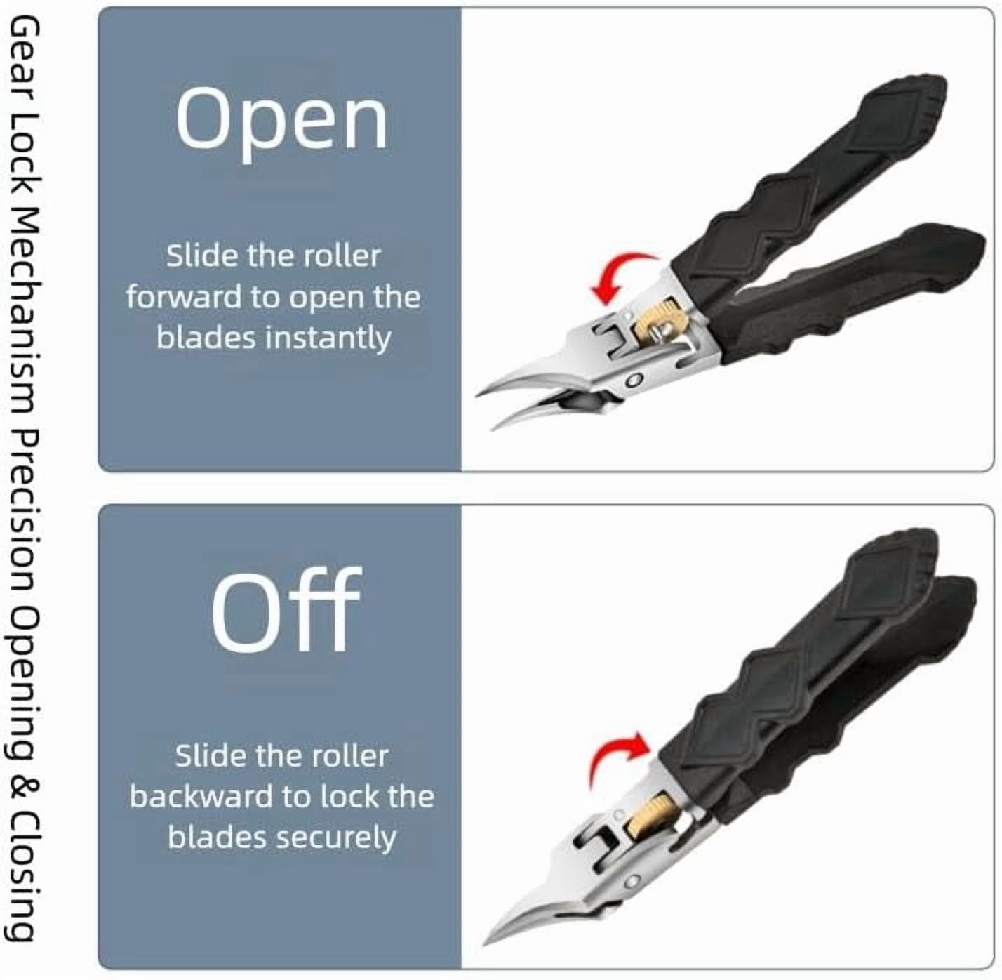 Black Anti Slip Grip Gear Lock Nail Clipper Set with Ultra, Sharp Tips for Precise Access to Nail Grooves Professional, Heavy Duty Ingrown Toenail Clippers for Thick Hard Nails