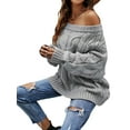 thumbnail image 2 of Women Off Shoulder Sweater Long Sleeve Knit Sweater Loose Pullover Jumper Tops Grey XL, 2 of 7