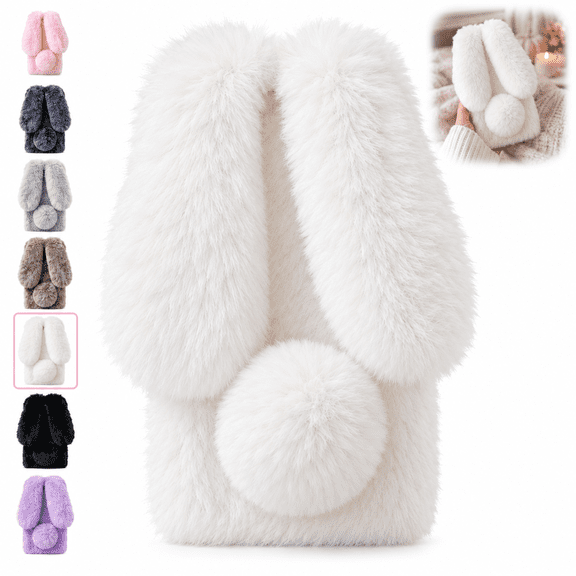 Compatible with iPhone,Plush Rabbit Ear Phone Case, Soft Furry Winter Protective Cover for Women