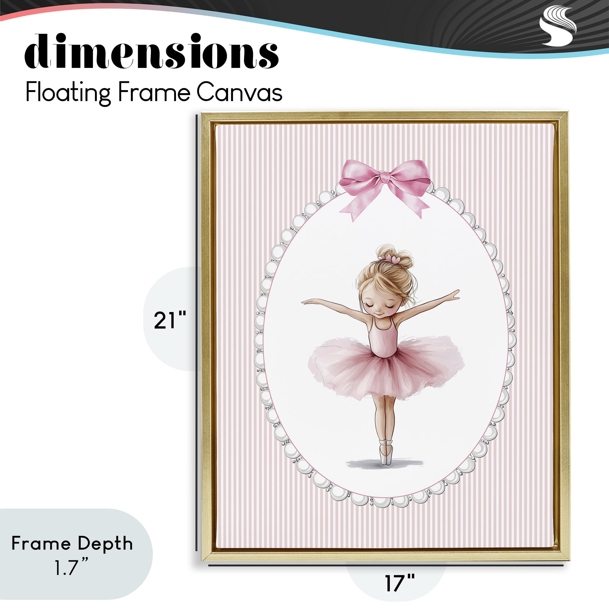 Stupell Industries Dancing Pink Ballerina Gold Framed Floater Canvas Wall Art, design by Christine Simpson Art