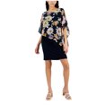 thumbnail image 1 of Connected Apparel Womens Asymmetrical Cape Overlay Sheath Dress, navy, 6, 1 of 1