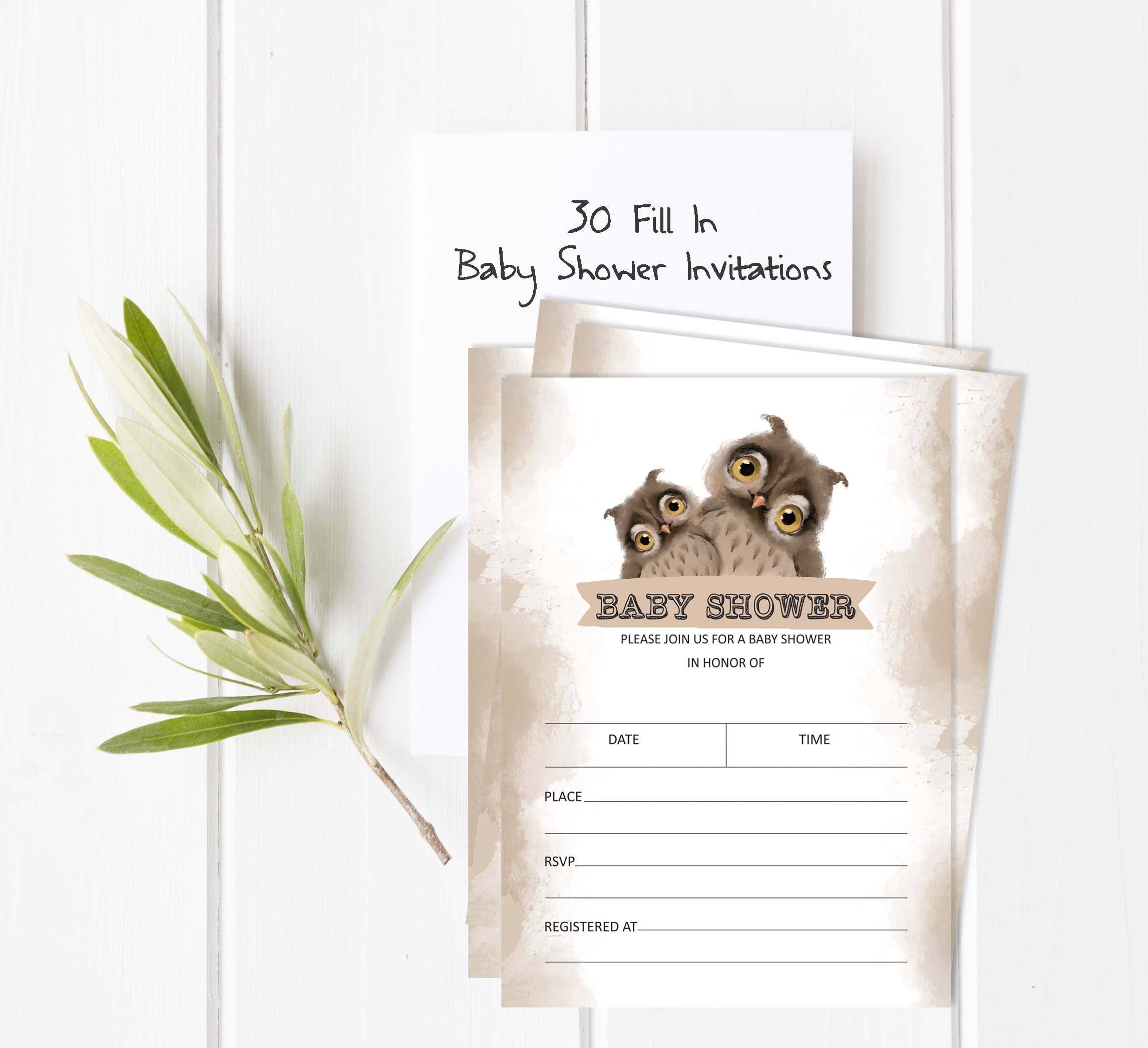 Inkdotpot 30 Fill In StyleBaby Shower Invitation Cards Owl Bird Blank Invites