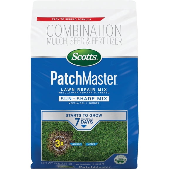 Scotts PatchMaster Lawn Repair Mix Sun and Shade - All-in-One Repair - 10 lbs — Residential Use, Standard Application