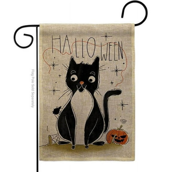 Ornament Collection G190175-DB Halloween Tuxedo Cat Falltime 13 x 18.5. in. Double-Sided Decorative Horizontal House Garden Flag for Decoration Banner Yard Gift