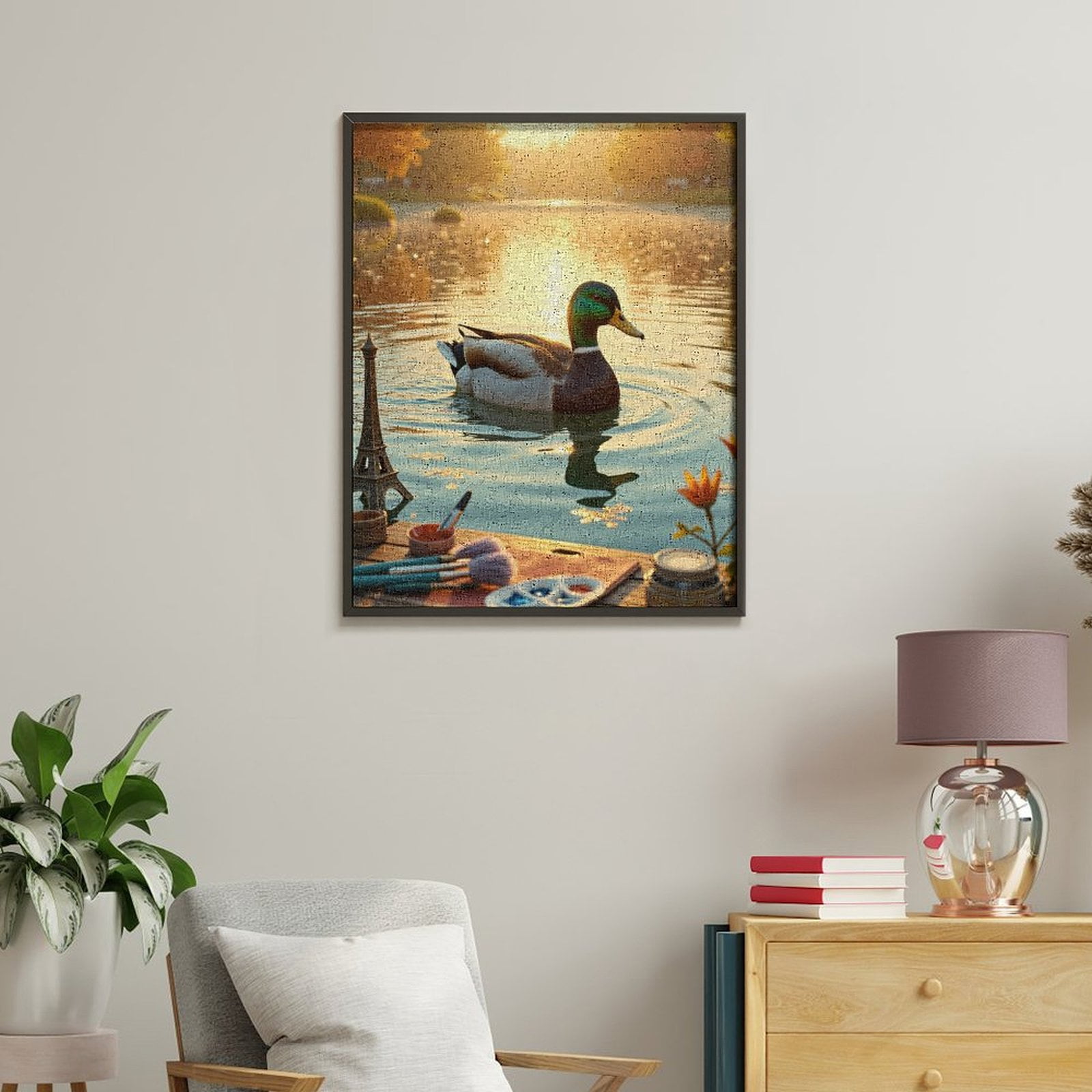 Paint By Numbers Kit for Adults Beginner - Duck Sunset Lake Art Supplies DIY Canvas Painting Kits for Adults, Frameless Paint By Number for Adults for Home Wall Decor 16x20 Inch