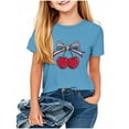 thumbnail image 2 of MKOSPLRT Filles USA Étoiles Rayures Quatrième Juillet T-Shirts Manches Courtes Col Rond T-Shirts Patriotiques Mignons Independence Day T-Shirts Graphiques pour 2-13 Ans, 2 of 4