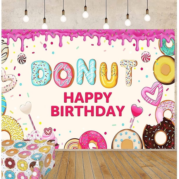 Suministros para fiestas de donas Decoraciones para fiestas de cumpleaños con tema de niña rosa Telón de fondo para suministros de fondo de cumpleaños para niños Banners Baby Shower Cake Sma