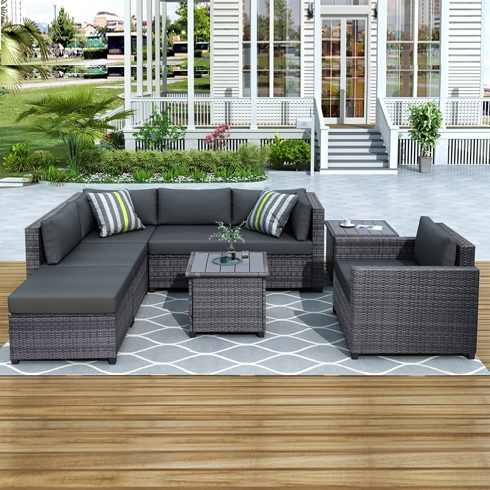 enyopro 8 Piece Patio Outdoor Furniture Set, PE Rattan Sectional Sofa