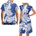 thumbnail image 4 of Yuyamidu Matching Hawaiian Outfits for Couples Hibiscus Dress Women Dresses Summer Shirts for Men Casual Wedding Guest Dress Polynesian Mens Button Up Shirts Short Sleeve Shirt Blue, Size 6XL, 4 of 6