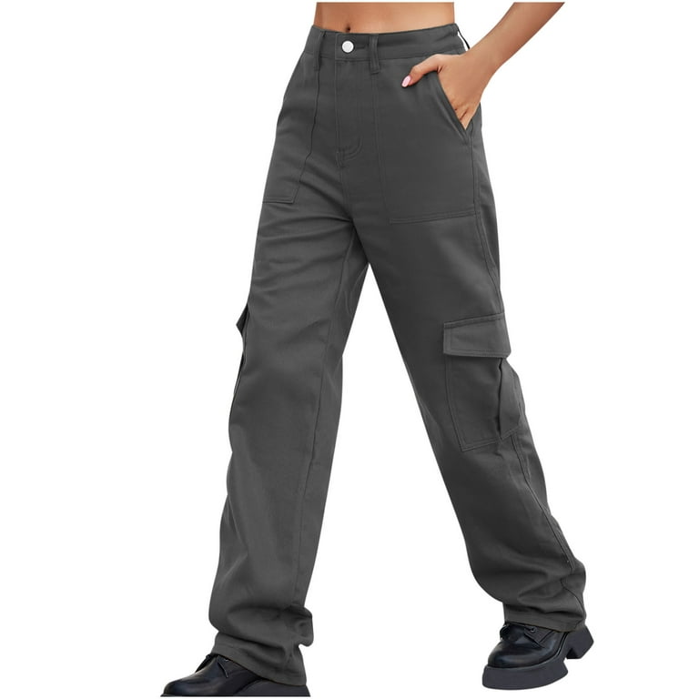 Gaecuw Cargo Pants Women Jeans Regular Fit Long Pants Button Up