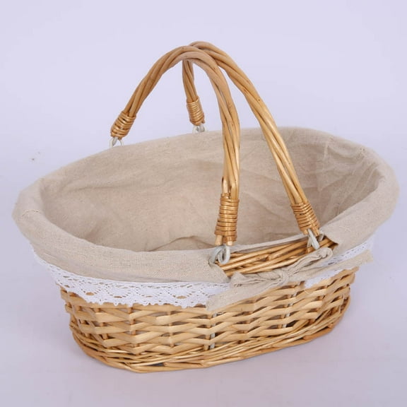 Set of 2 Wicker Basket Liners Cloth Inserts for Oval Rattan Baskets, Decorative Fabric Liners for Bread, Picnics, Storage, and Kitchen Organization