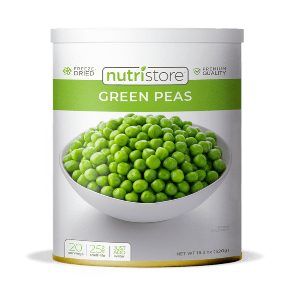 Nutristore Freeze Dried Green Peas | 40 Servings | 18 OZ | 25 Year Shelf Life | Amazing Taste | Healthy Snack | Emergency and Survival Food